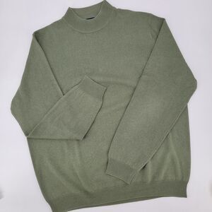 Paul Fredrick Mens Green Silk/Cashmere Blend Lux Long Sleeve Crew Neck Sweater L